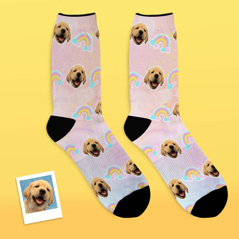 Custom Face Socks Add Pictures and Name Rainbow Element Gradient Breathable Soft Socks - MyFaceSocksAu