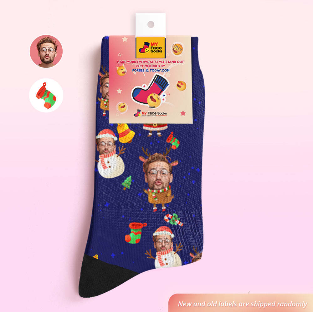 Custom Face Socks Add Pictures and Name Santa claus and Snowman Breathable Soft Socks - MyFaceSocksAu
