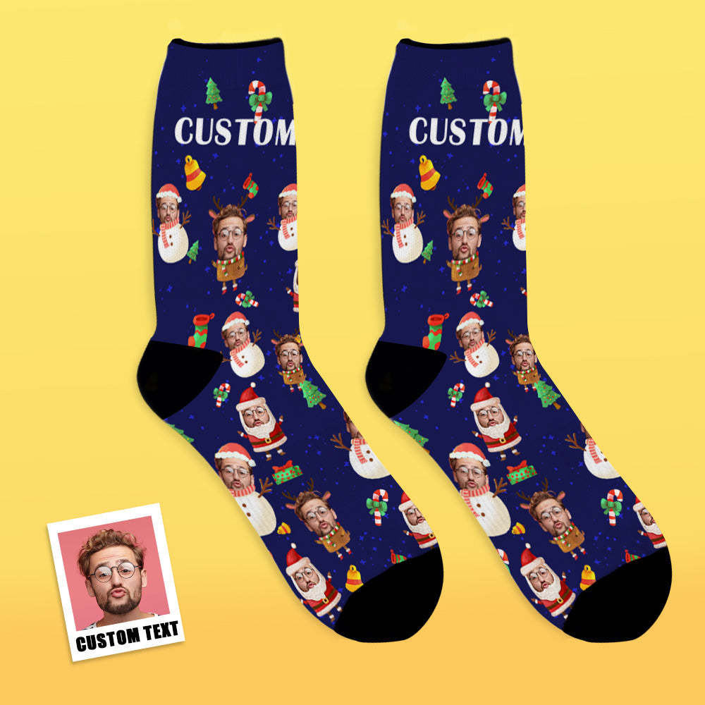 Custom Face Socks Add Pictures and Name Santa claus and Snowman Breathable Soft Socks - MyFaceSocksAu