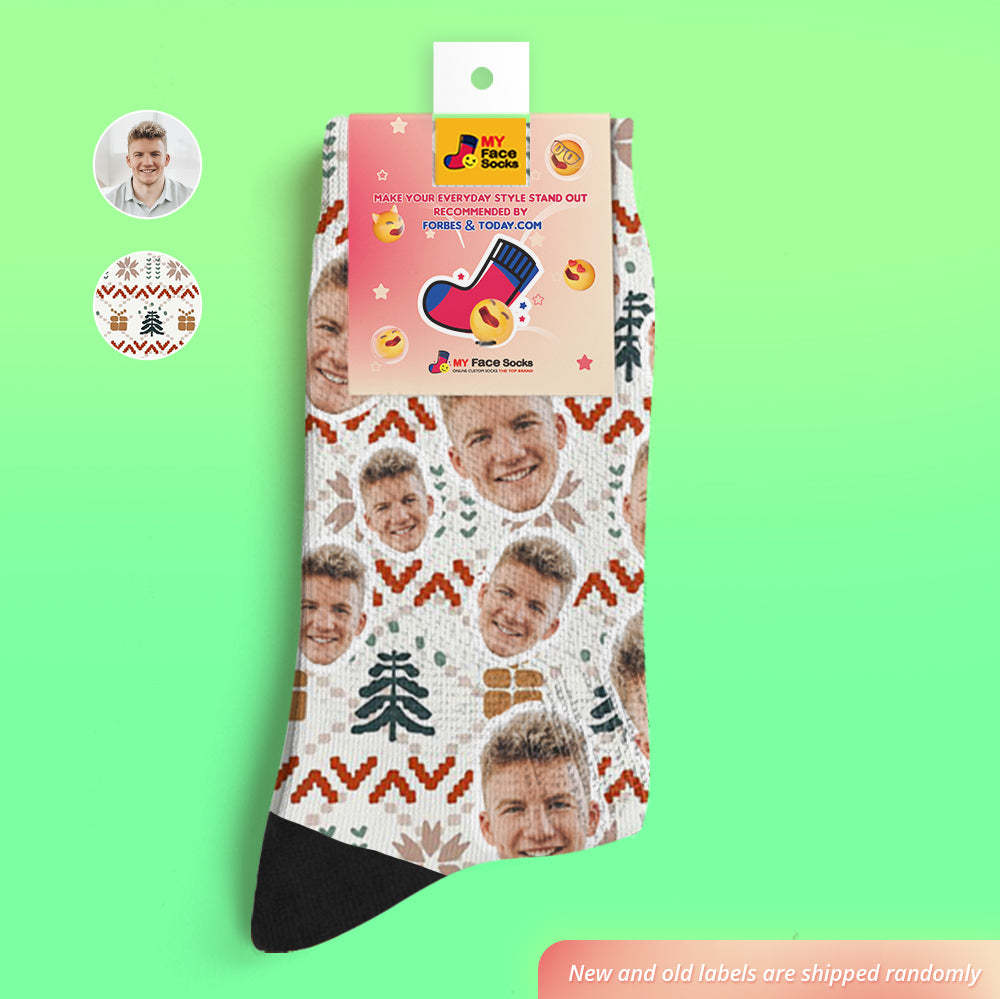 Custom Face Socks Add Pictures and Name Christmas Knitted Pattern Design Holiday Breathable Soft Socks - MyFaceSocksAu