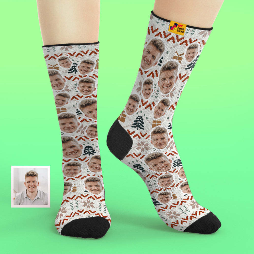 Custom Face Socks Add Pictures and Name Christmas Knitted Pattern Design Holiday Breathable Soft Socks - MyFaceSocksAu