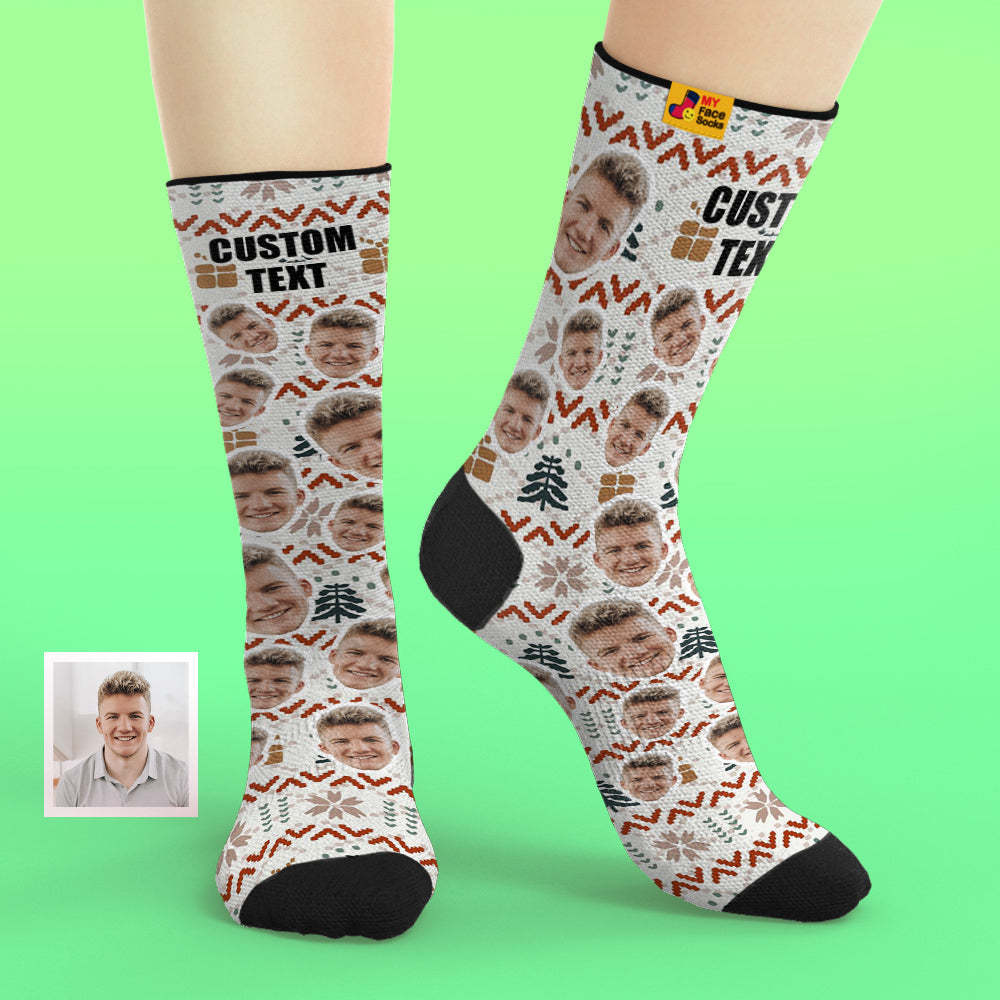 Custom Face Socks Add Pictures and Name Christmas Knitted Pattern Design Holiday Breathable Soft Socks - MyFaceSocksAu