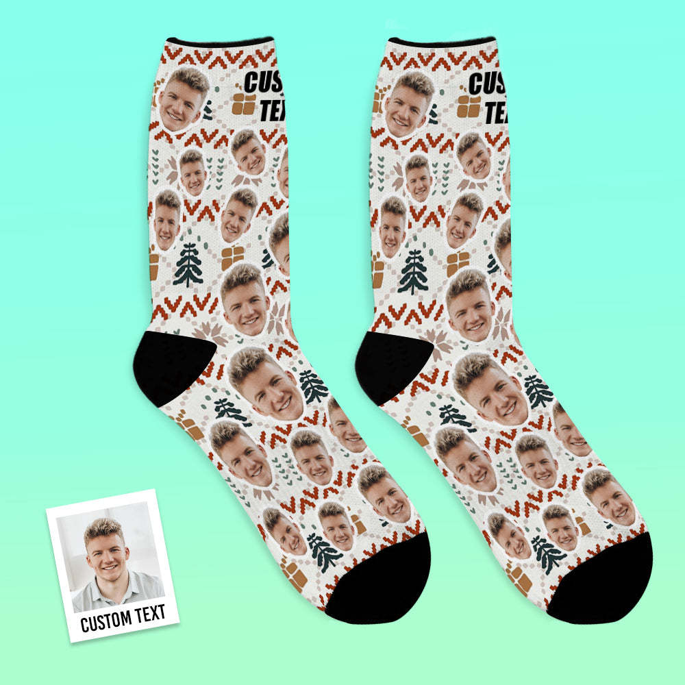 Custom Face Socks Add Pictures and Name Christmas Knitted Pattern Design Holiday Breathable Soft Socks - MyFaceSocksAu