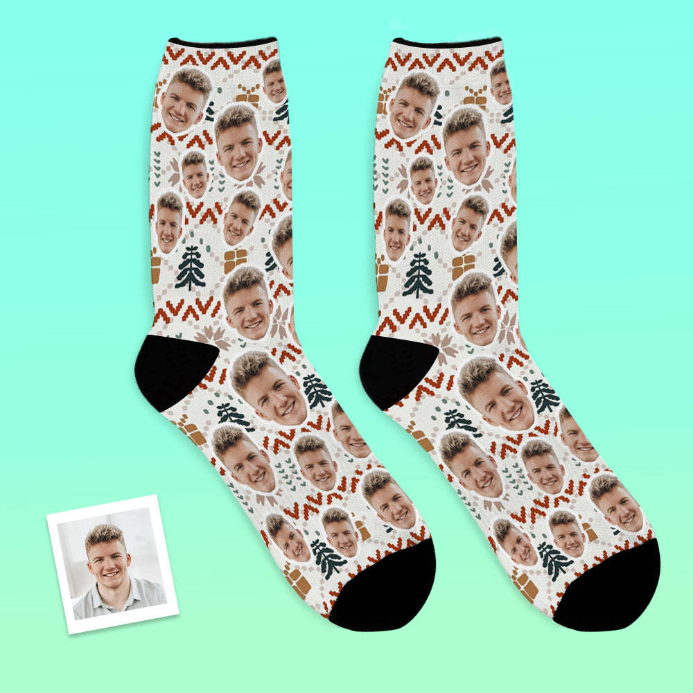 Custom Face Socks Add Pictures and Name Christmas Knitted Pattern Design Holiday Breathable Soft Socks - MyFaceSocksAu