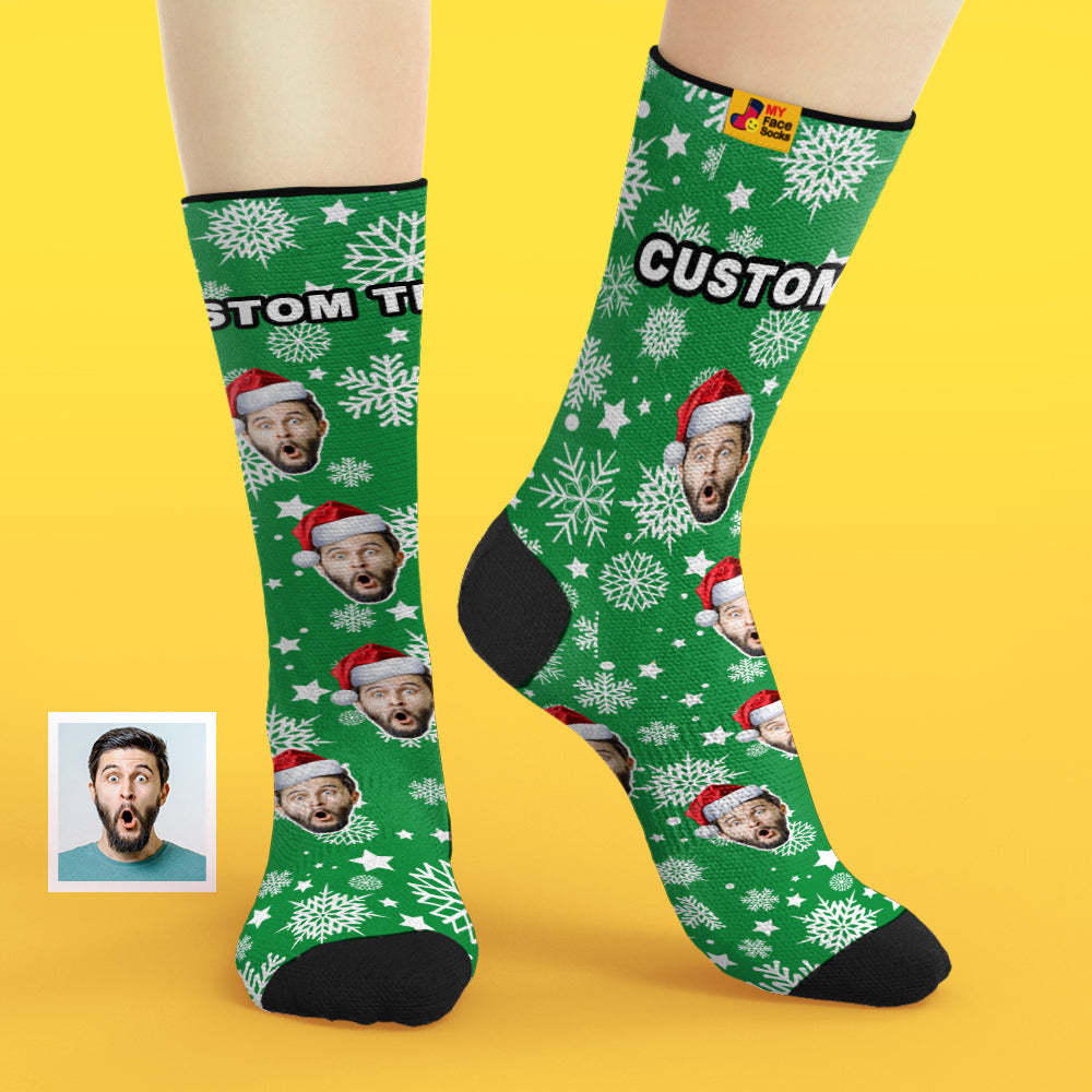 Custom Face Socks Add Pictures Christmas Socks - Santa Hat