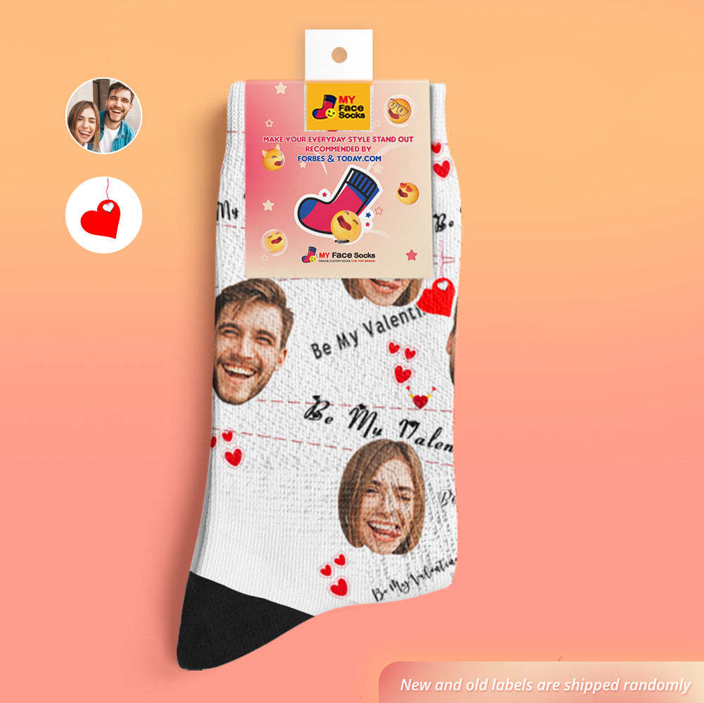 Custom Face Socks Add Pictures and Name Heart Love Be Mine Valentine's Day Gifts Breathable Soft Socks - MyFaceSocksAu