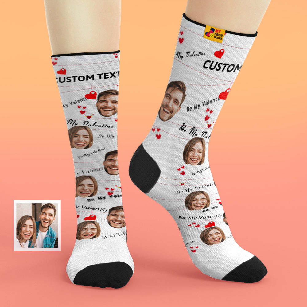 Custom Face Socks Add Pictures and Name Heart Love Be Mine Valentine's Day Gifts Breathable Soft Socks - MyFaceSocksAu