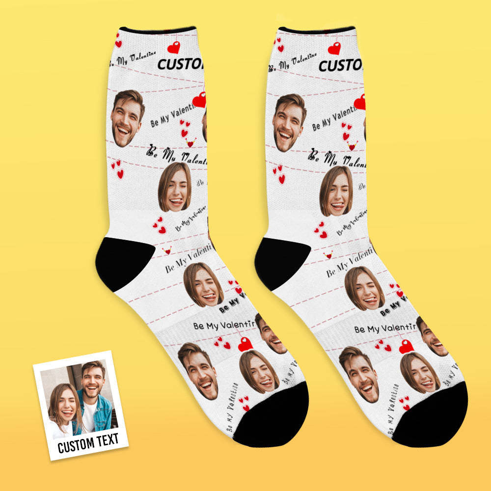 Custom Face Socks Add Pictures and Name Heart Love Be Mine Valentine's Day Gifts Breathable Soft Socks - MyFaceSocksAu