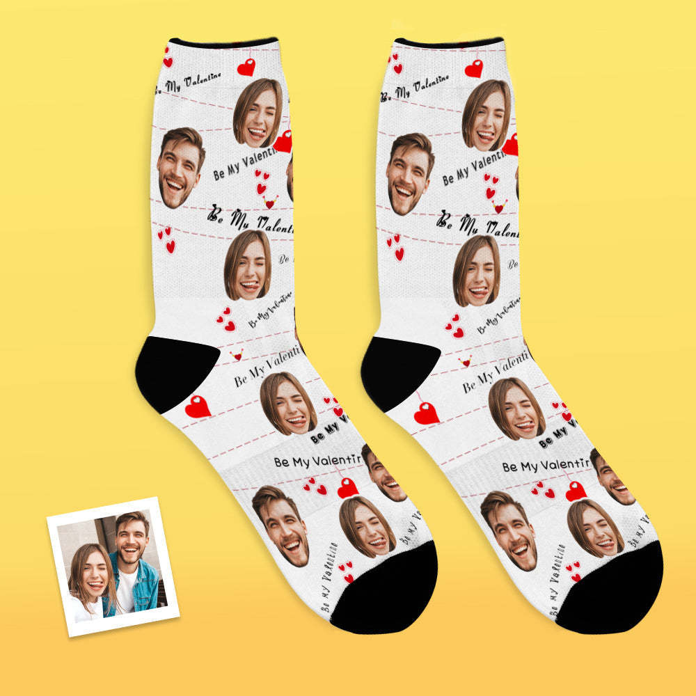 Custom Face Socks Add Pictures and Name Heart Love Be Mine Valentine's Day Gifts Breathable Soft Socks - MyFaceSocksAu