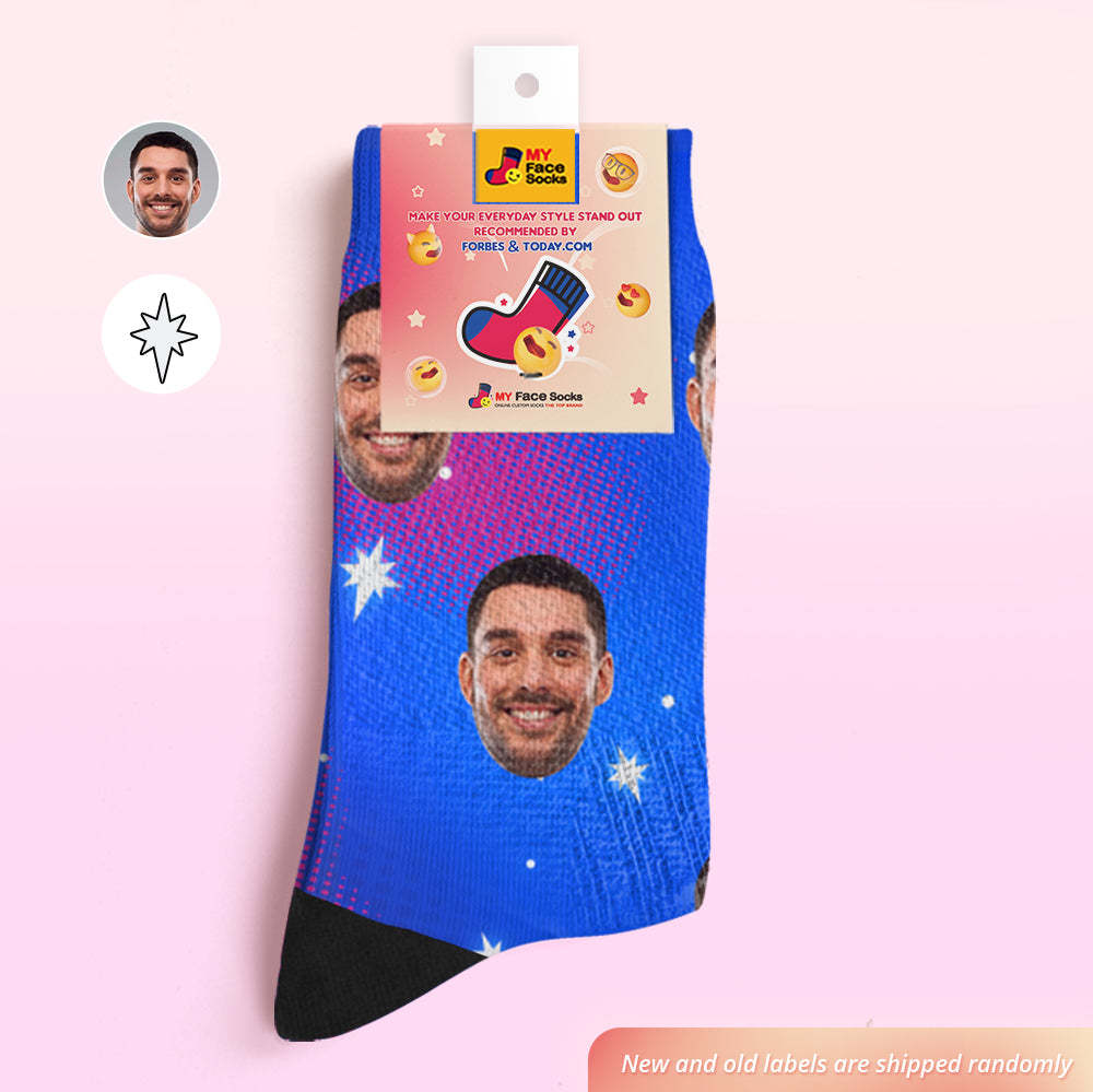 Custom Face Socks Add Pictures and Name Star Breathable Soft Socks - MyFaceSocksAu