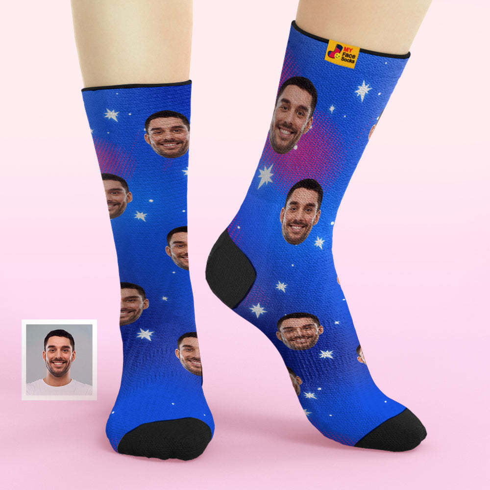 Custom Face Socks Add Pictures and Name Star Breathable Soft Socks - MyFaceSocksAu