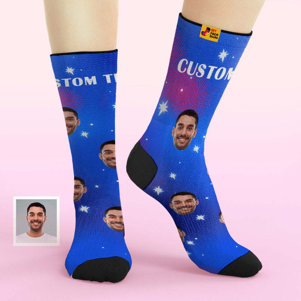 Custom Face Socks Add Pictures and Name Star Breathable Soft Socks - MyFaceSocksAu