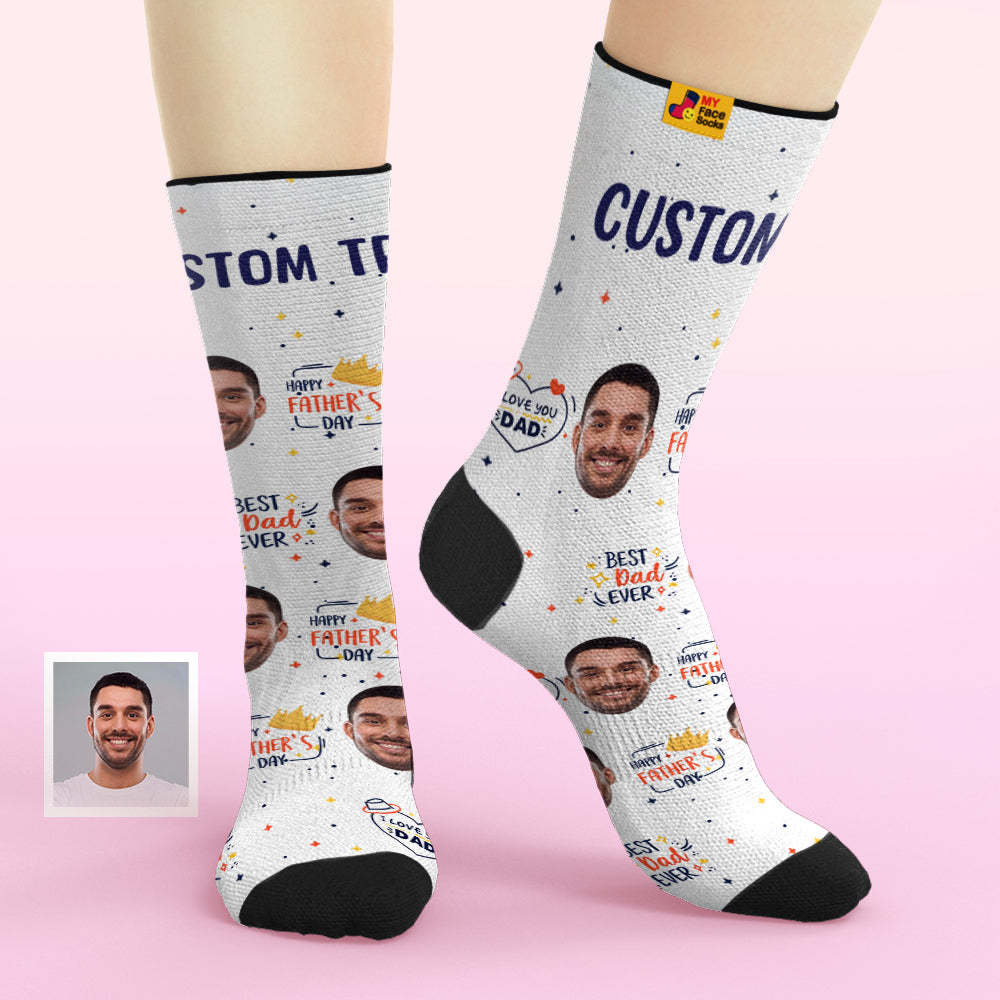 Custom Face Socks Add Pictures and Name Great Dad Sublimated Father's Day Gifts Breathable Soft Socks - MyFaceSocksAu