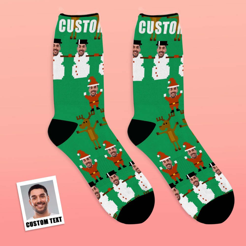 Custom Face Socks Breathable Photo Socks Christmas Pixel Pattern Socks - MyFaceSocksAu