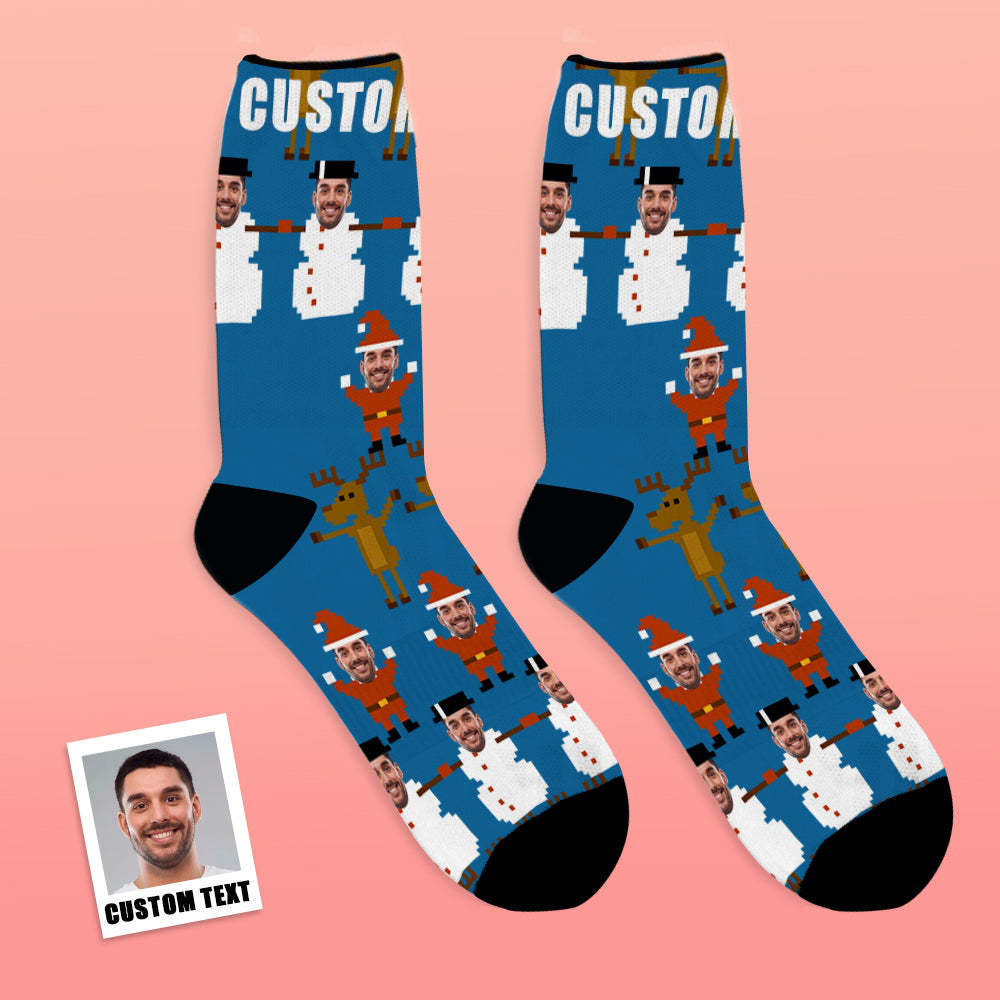Custom Face Socks Breathable Photo Socks Christmas Pixel Pattern Socks - MyFaceSocksAu