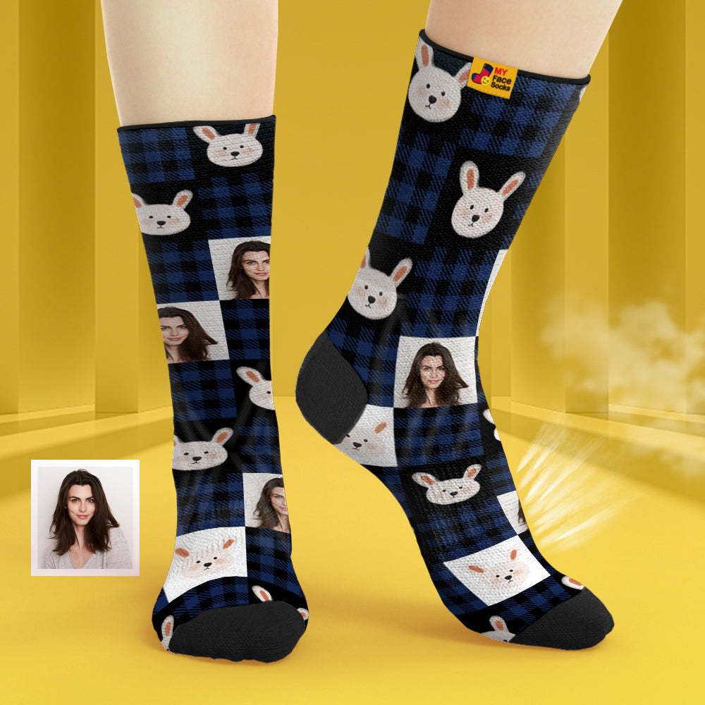 Custom Breathable Face Socks Personalised Soft Socks Gifts For Lover-Cute Rabbit - MyFaceSocksAu