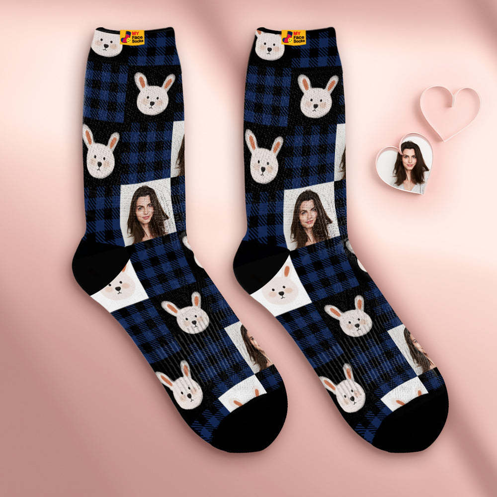 Custom Breathable Face Socks Personalised Soft Socks Gifts For Lover-Cute Rabbit - MyFaceSocksAu