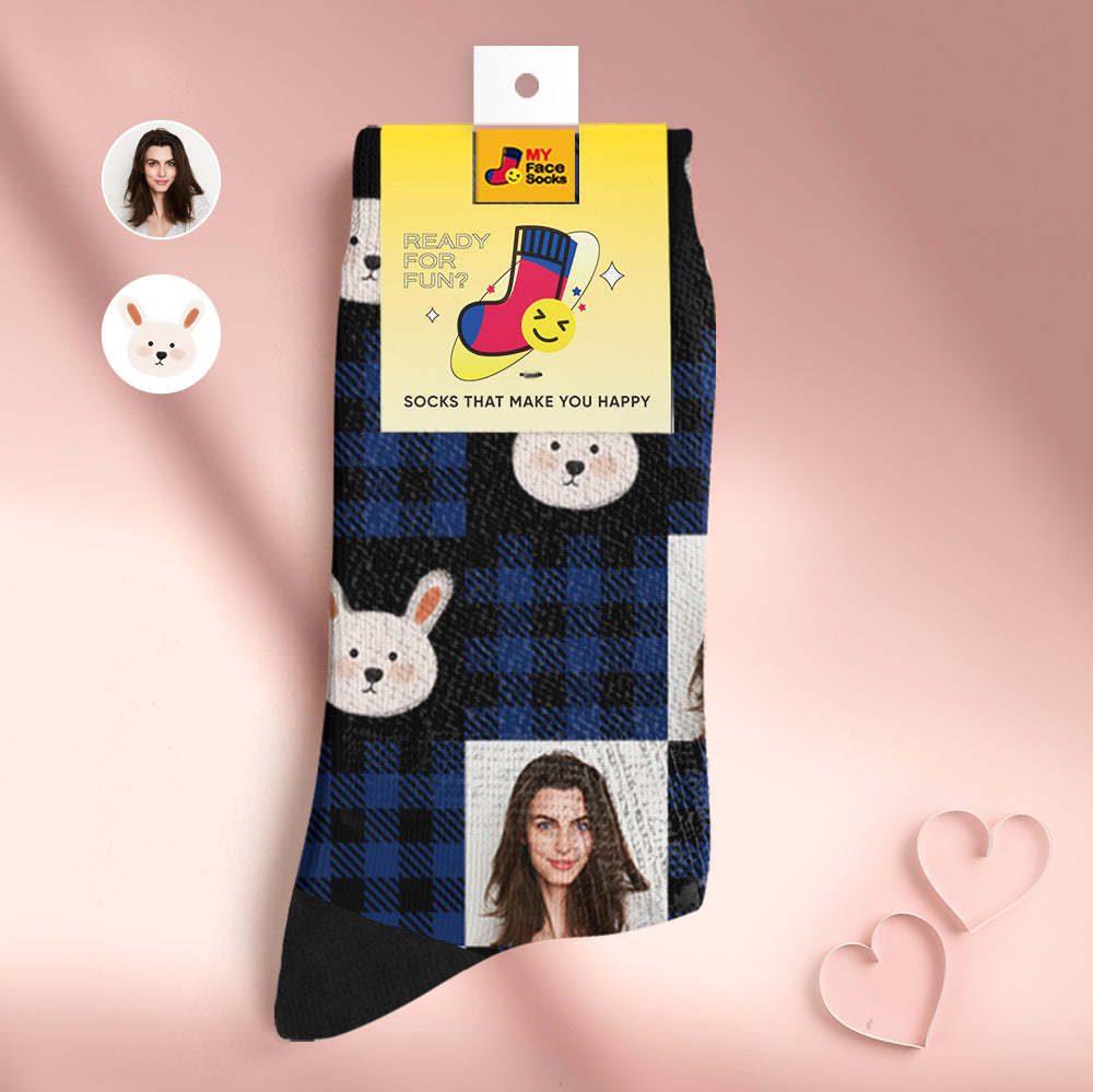 Custom Breathable Face Socks Personalised Soft Socks Gifts For Lover-Cute Rabbit - MyFaceSocksAu