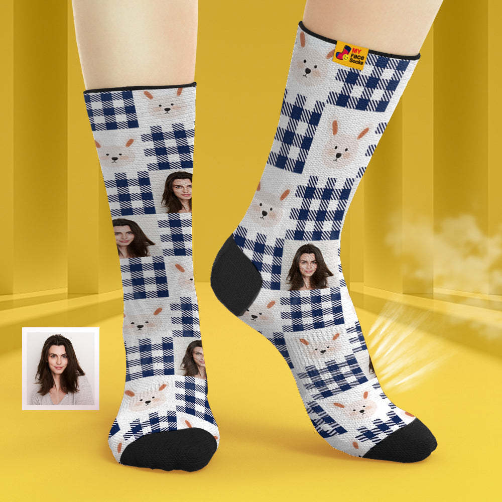 Custom Breathable Face Socks Personalised Soft Socks Gifts For Lover-Cute Rabbit - MyFaceSocksAu