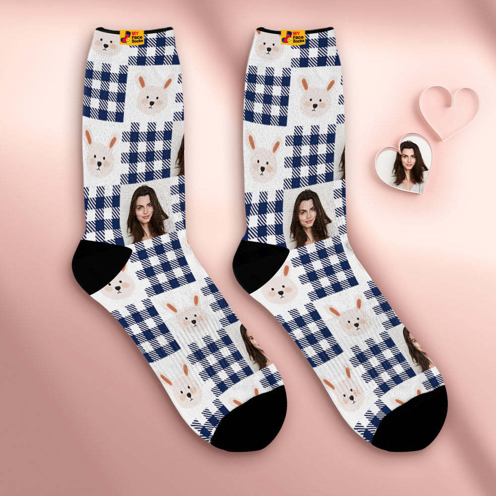 Custom Breathable Face Socks Personalised Soft Socks Gifts For Lover-Cute Rabbit - MyFaceSocksAu