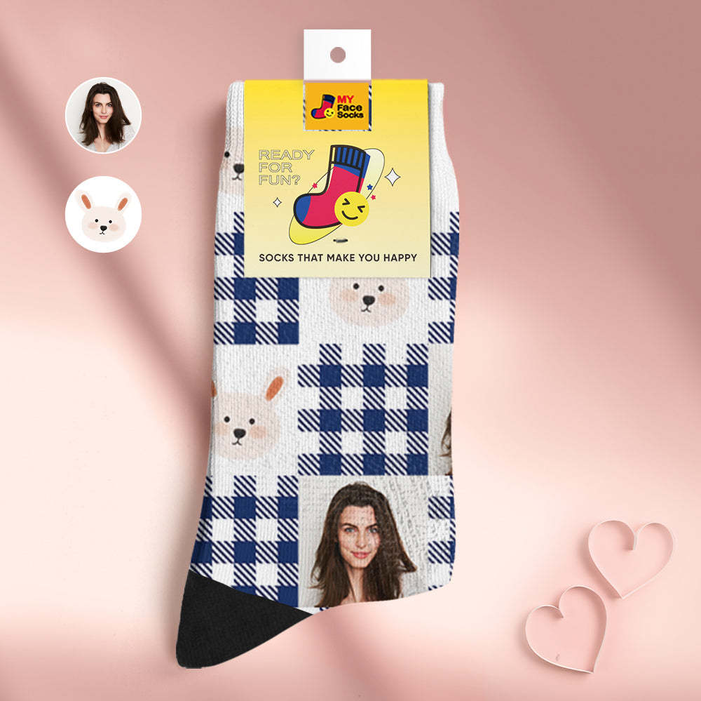 Custom Breathable Face Socks Personalised Soft Socks Gifts For Lover-Cute Rabbit - MyFaceSocksAu
