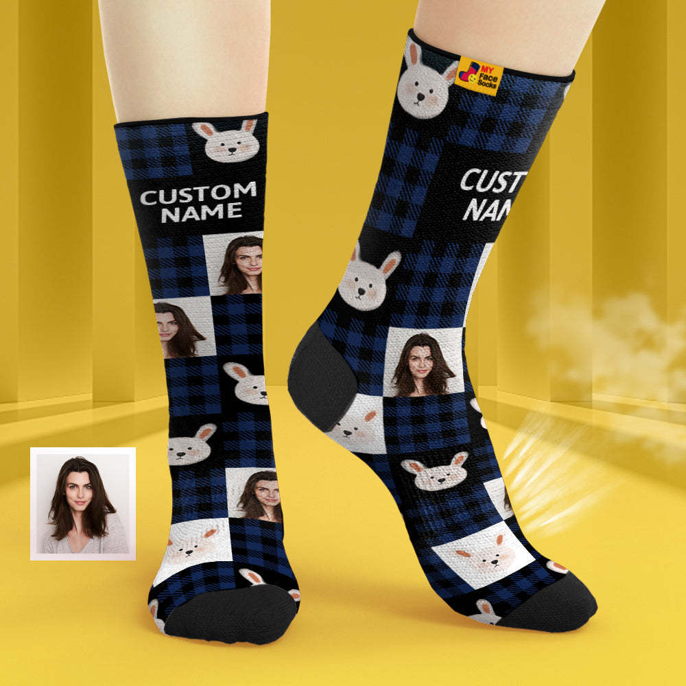 Custom Breathable Face Socks Personalised Soft Socks Gifts For Lover-Cute Rabbit - MyFaceSocksAu