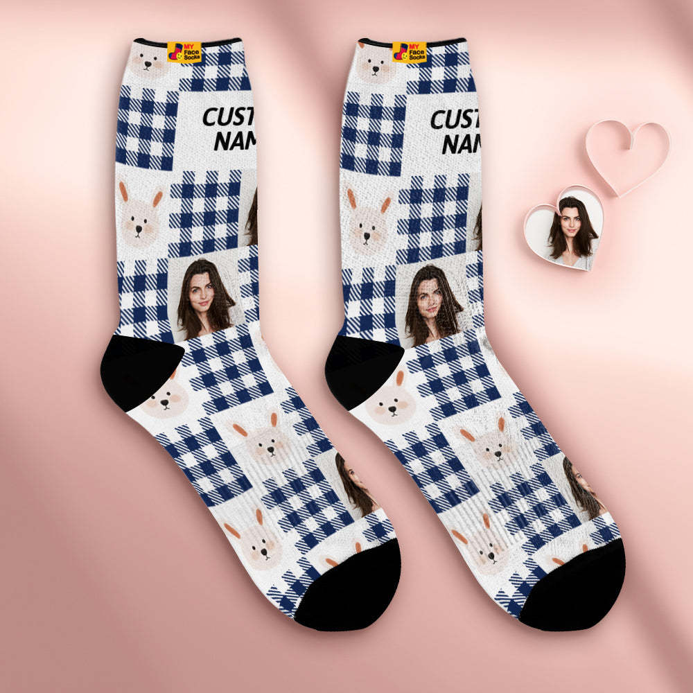 Custom Breathable Face Socks Personalised Soft Socks Gifts For Lover-Cute Rabbit - MyFaceSocksAu