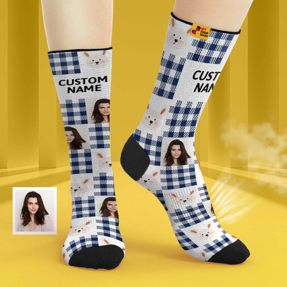 Custom Breathable Face Socks Personalised Soft Socks Gifts For Lover-Cute Rabbit - MyFaceSocksAu