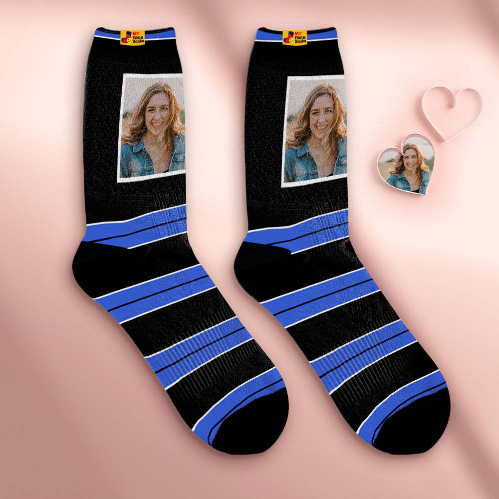 Custom Breathable Face Socks Personalised Soft Socks Gifts For Lover-STRIPED - MyFaceSocksAu