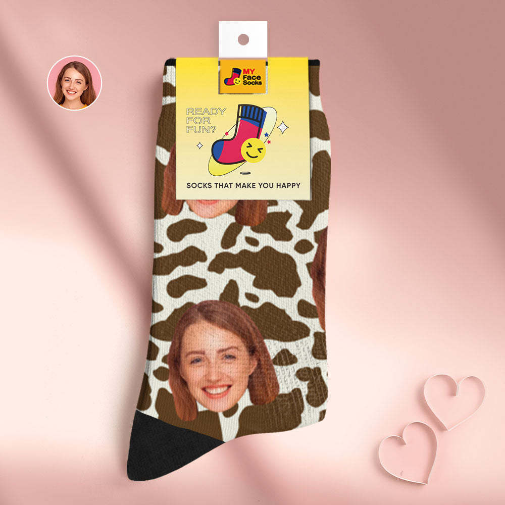 Custom Breathable Face Socks Personalised Soft Socks Gifts For Lover-Giraffe Print - MyFaceSocksAu