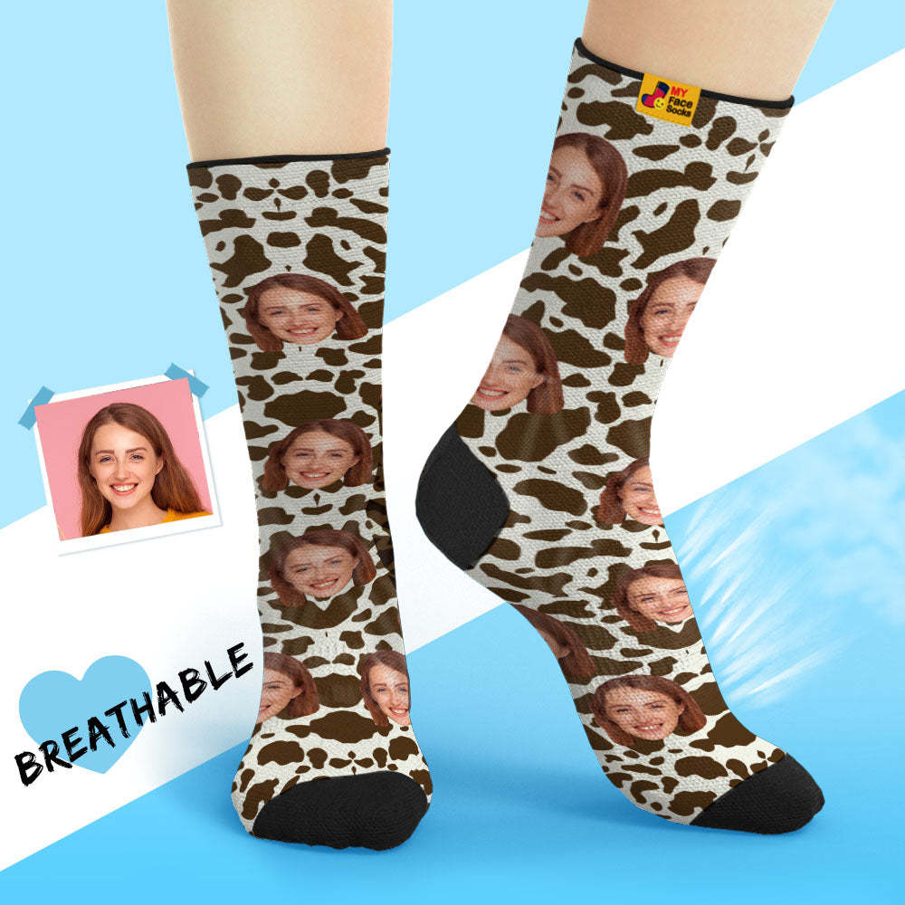 Custom Breathable Face Socks Personalised Soft Socks Gifts For Lover-Giraffe Print - MyFaceSocksAu