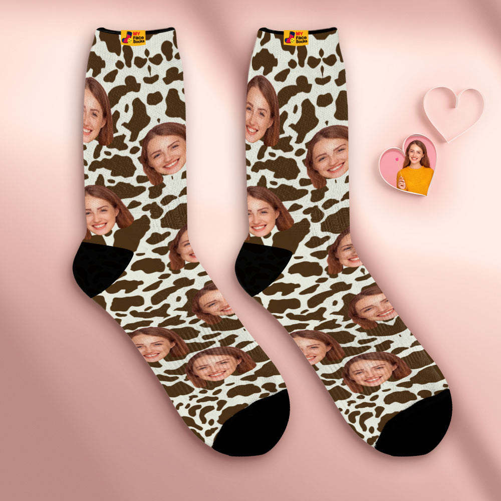Custom Breathable Face Socks Personalised Soft Socks Gifts For Lover-Giraffe Print - MyFaceSocksAu