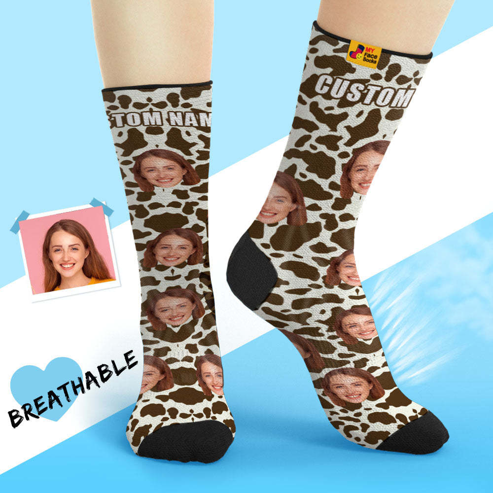 Custom Breathable Face Socks Personalised Soft Socks Gifts For Lover-Giraffe Print - MyFaceSocksAu