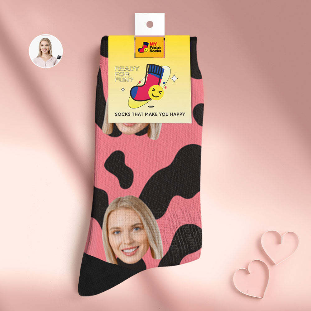 Custom Breathable Face Socks Personalised Soft Socks Gifts For Lover-Cow Spots - MyFaceSocksAu