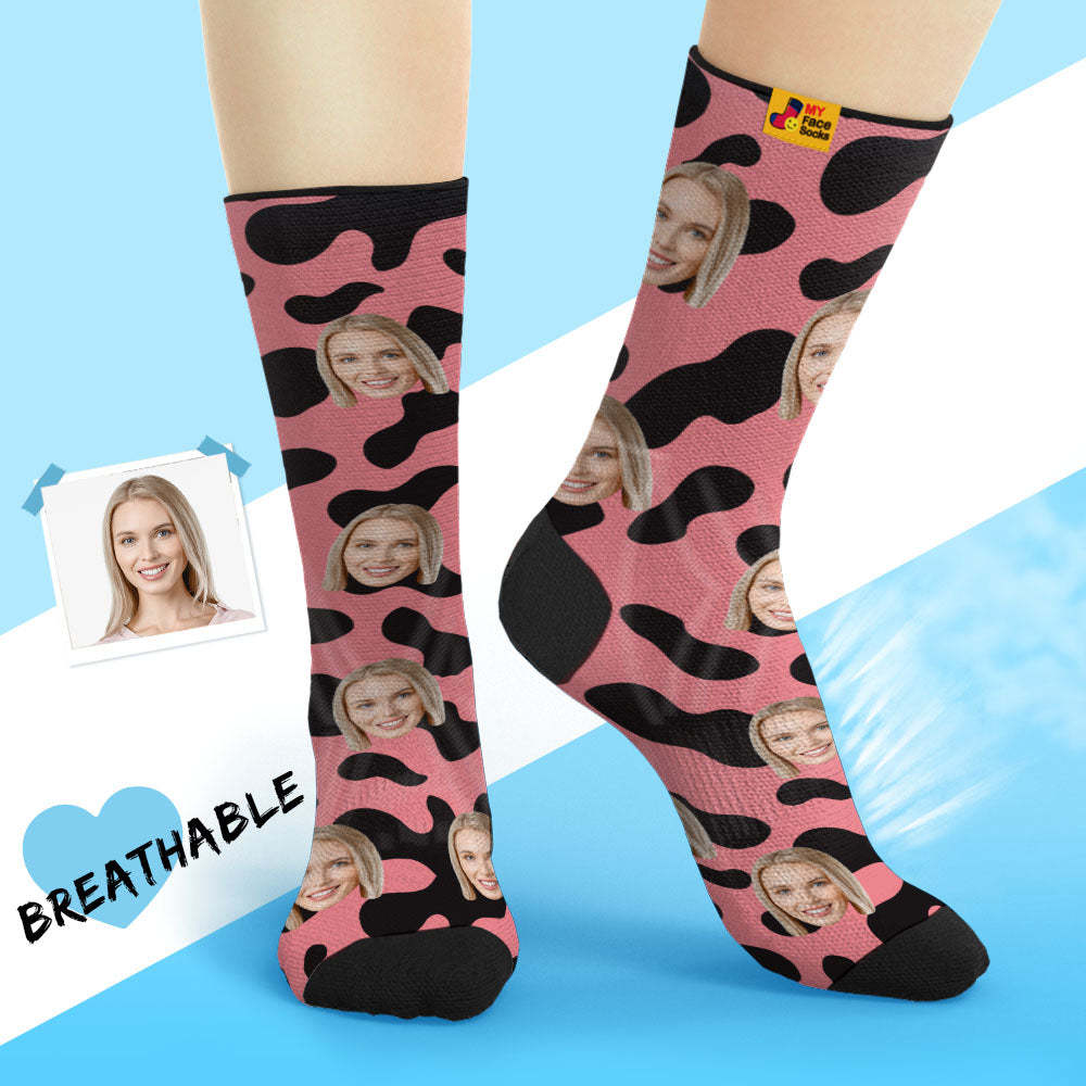 Custom Breathable Face Socks Personalised Soft Socks Gifts For Lover-Cow Spots - MyFaceSocksAu