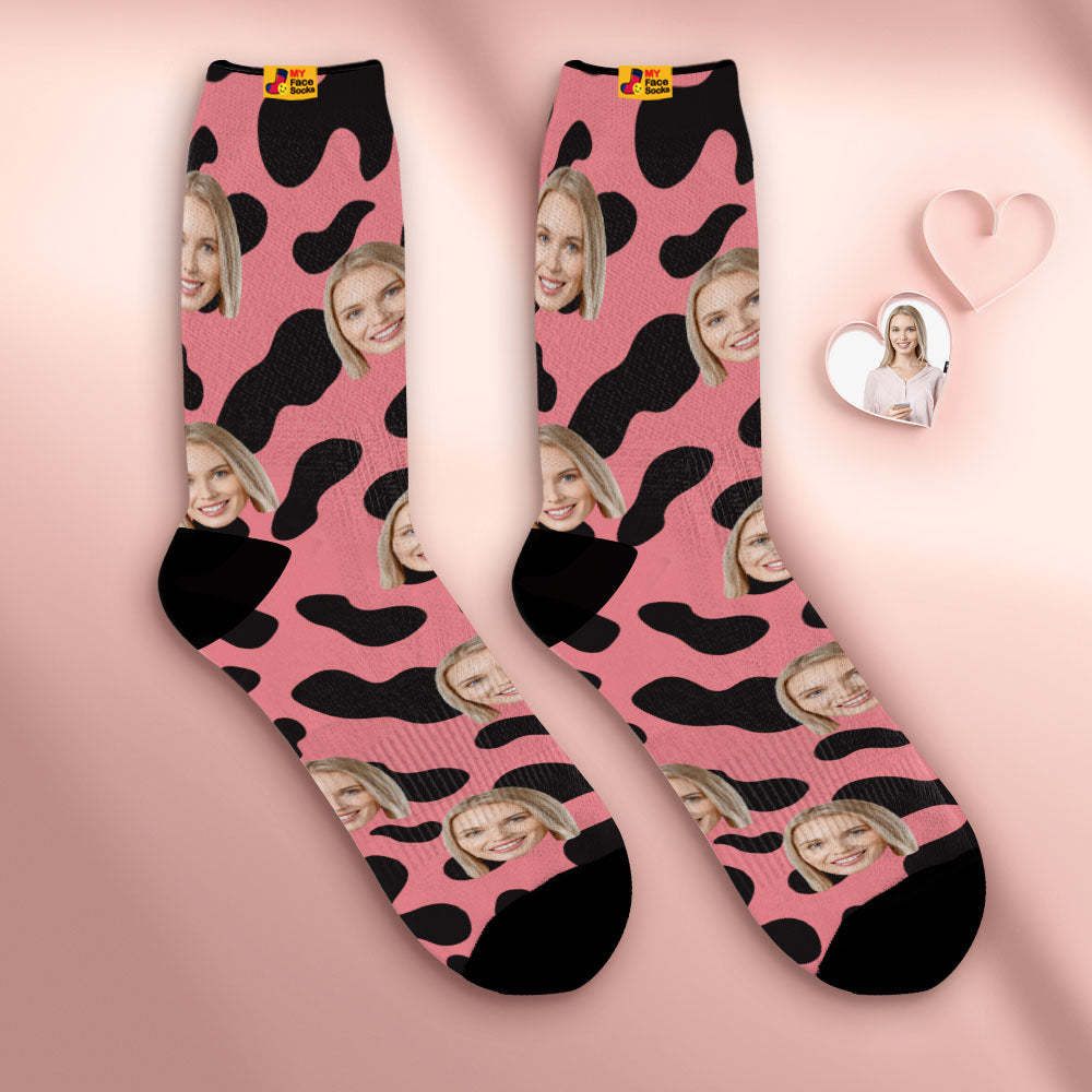 Custom Breathable Face Socks Personalised Soft Socks Gifts For Lover-Cow Spots - MyFaceSocksAu