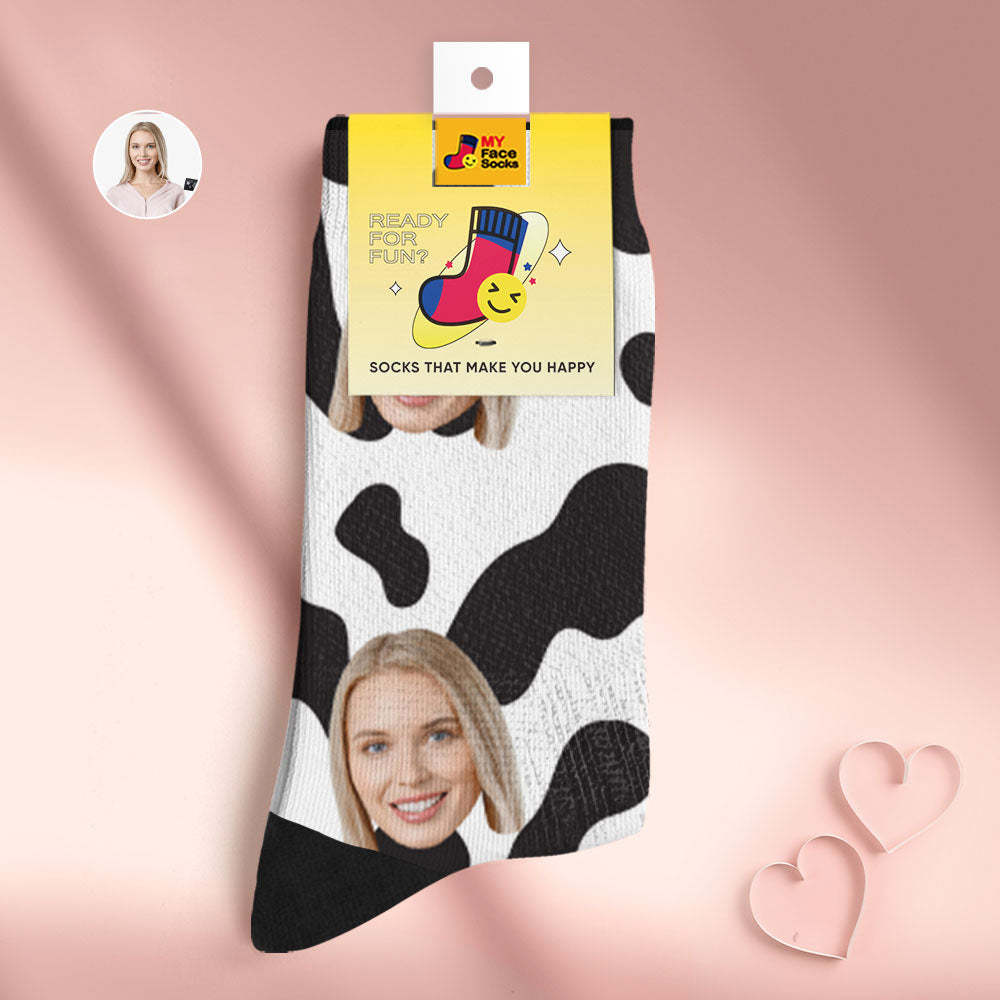 Custom Breathable Face Socks Personalised Soft Socks Gifts For Lover-Cow Spots - MyFaceSocksAu