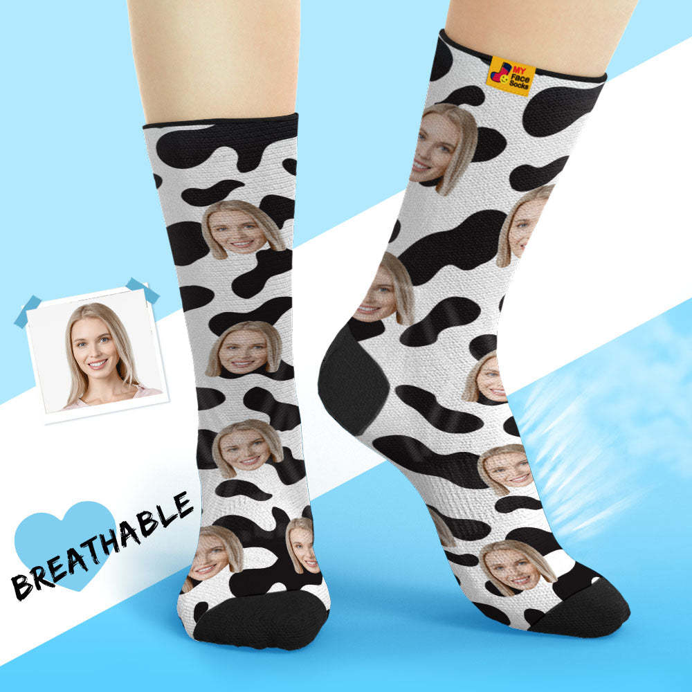 Custom Breathable Face Socks Personalised Soft Socks Gifts For Lover-Cow Spots - MyFaceSocksAu