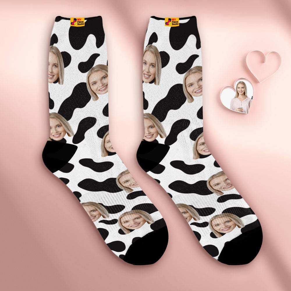 Custom Breathable Face Socks Personalised Soft Socks Gifts For Lover-Cow Spots - MyFaceSocksAu