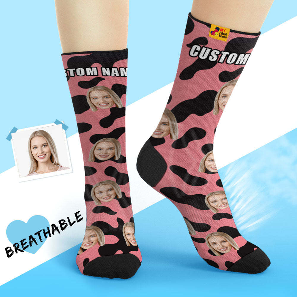 Custom Breathable Face Socks Personalised Soft Socks Gifts For Lover-Cow Spots - MyFaceSocksAu