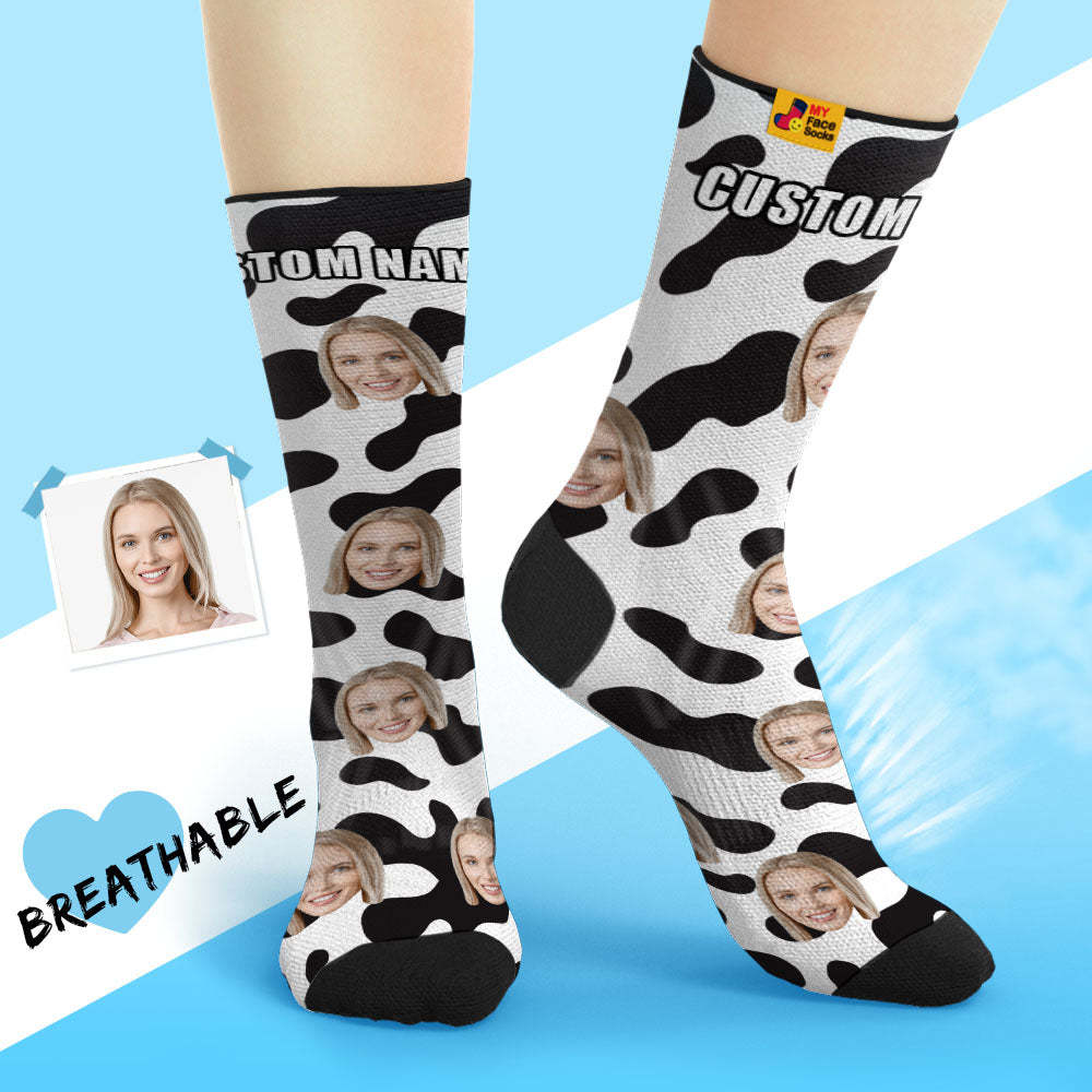 Custom Breathable Face Socks Personalised Soft Socks Gifts For Lover-Cow Spots - MyFaceSocksAu