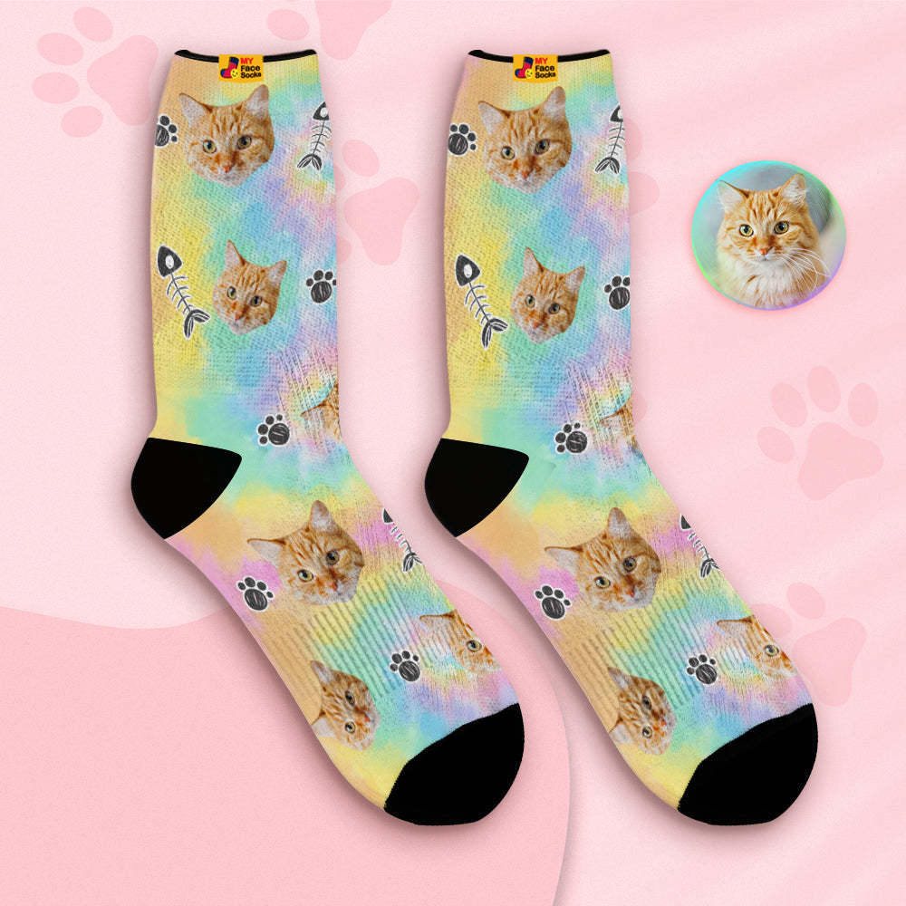 Custom Breathable Face Socks Personalised Soft Socks Gifts Tie-Dye Pet Face - MyFaceSocksAu