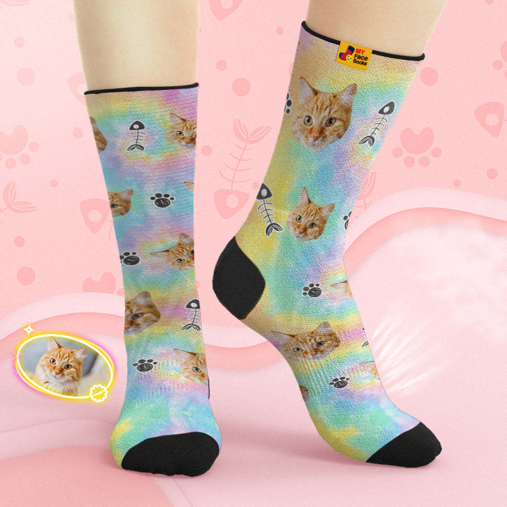 Custom Breathable Face Socks Personalised Soft Socks Gifts Tie-Dye Pet Face - MyFaceSocksAu