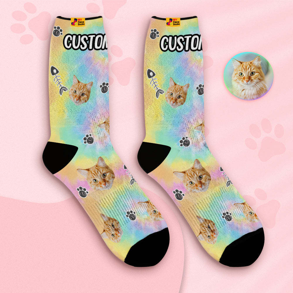 Custom Breathable Face Socks Personalised Soft Socks Gifts Tie-Dye Pet Face - MyFaceSocksAu