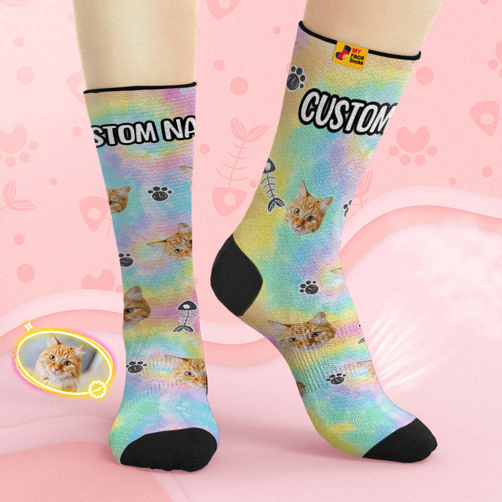 Custom Breathable Face Socks Personalised Soft Socks Gifts Tie-Dye Pet Face - MyFaceSocksAu