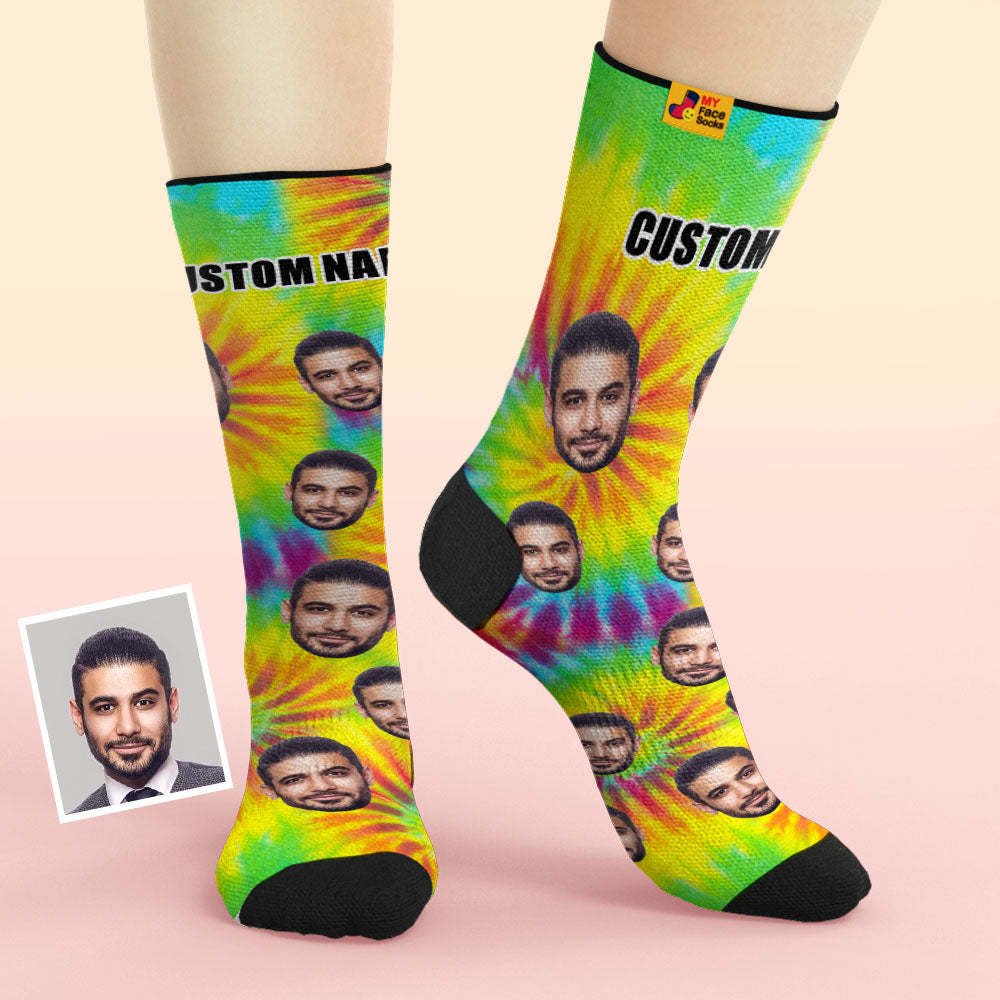 Custom Tie-Dye Style Breathable Face Socks Personalised Soft Socks Gifts - MyFaceSocksAu