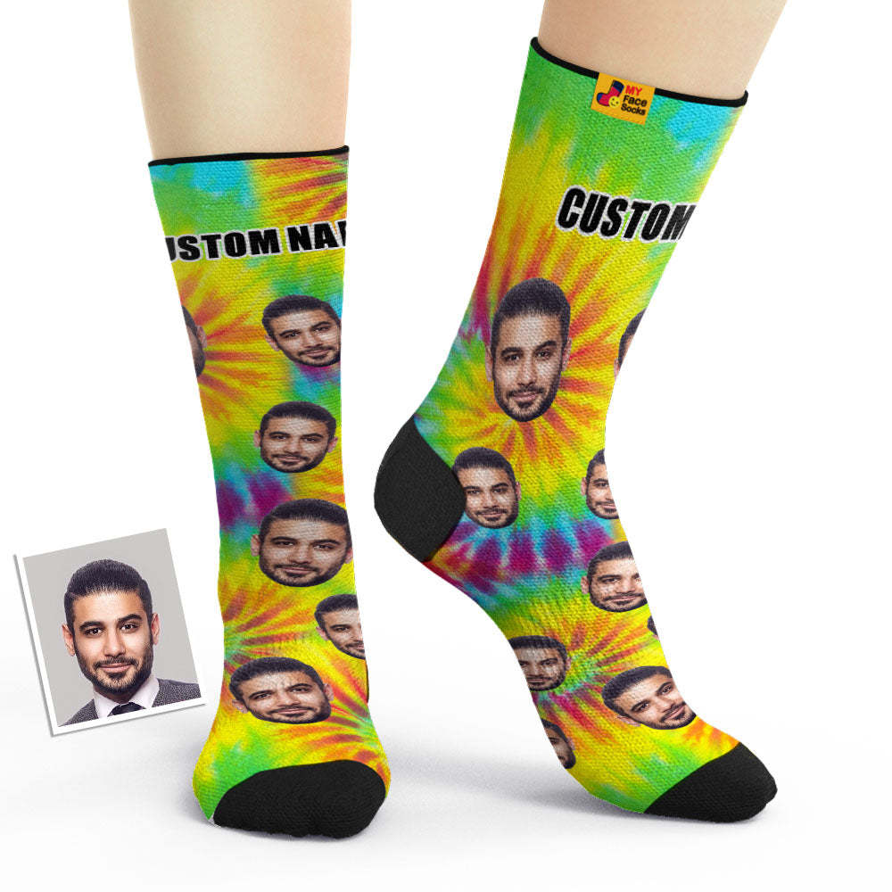 Custom Tie-Dye Style Breathable Face Socks Personalised Soft Socks Gifts - MyFaceSocksAu