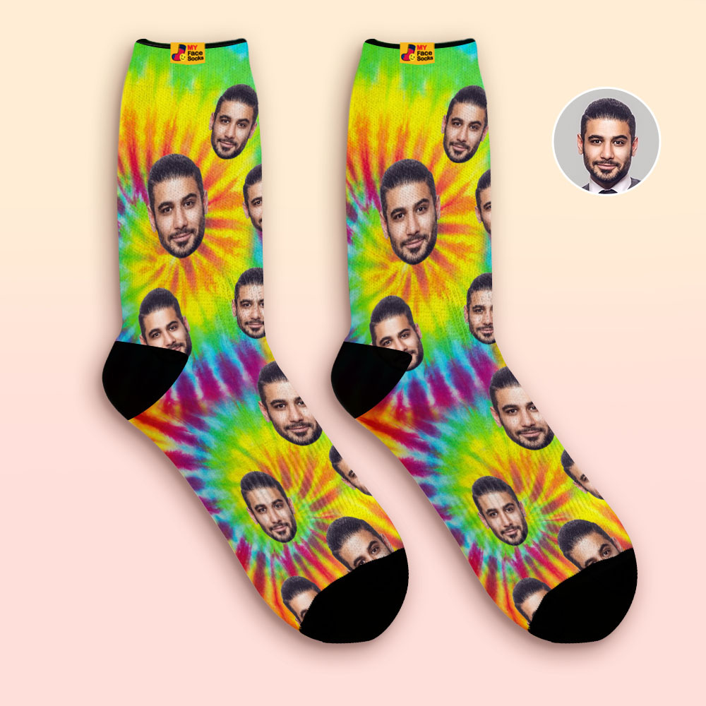 Custom Tie-Dye Style Breathable Face Socks Personalised Soft Socks Gifts - MyFaceSocksAu