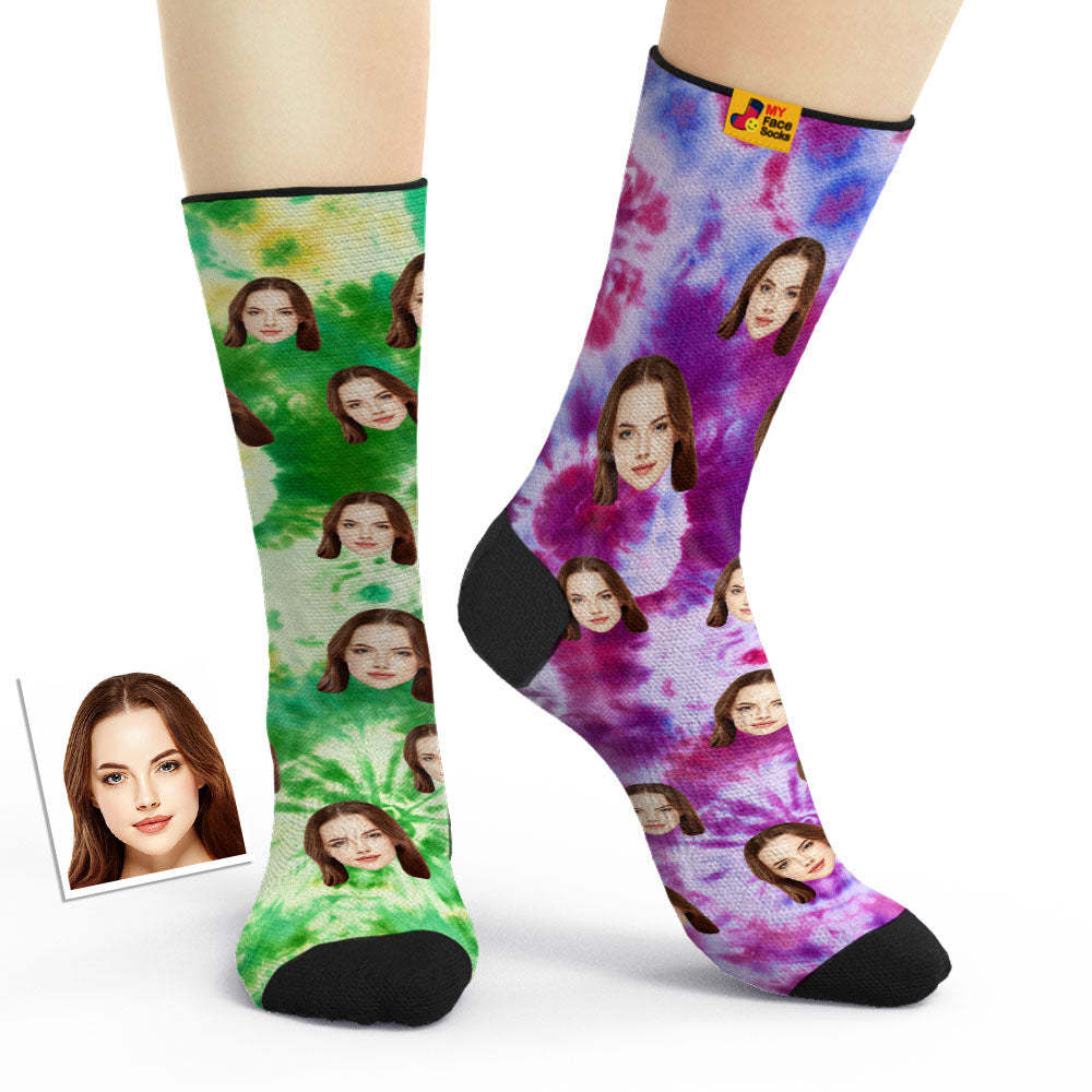 Custom Mismatched Couple Socks Tie-Dye Style Breathable Face Socks Personalised Soft Socks Gifts - MyFaceSocksAu