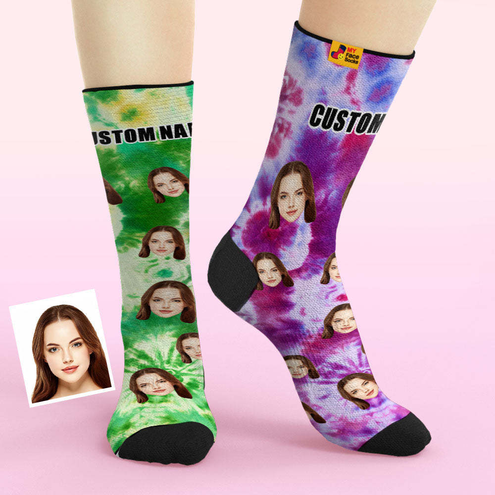 Custom Mismatched Couple Socks Tie-Dye Style Breathable Face Socks Personalised Soft Socks Gifts - MyFaceSocksAu